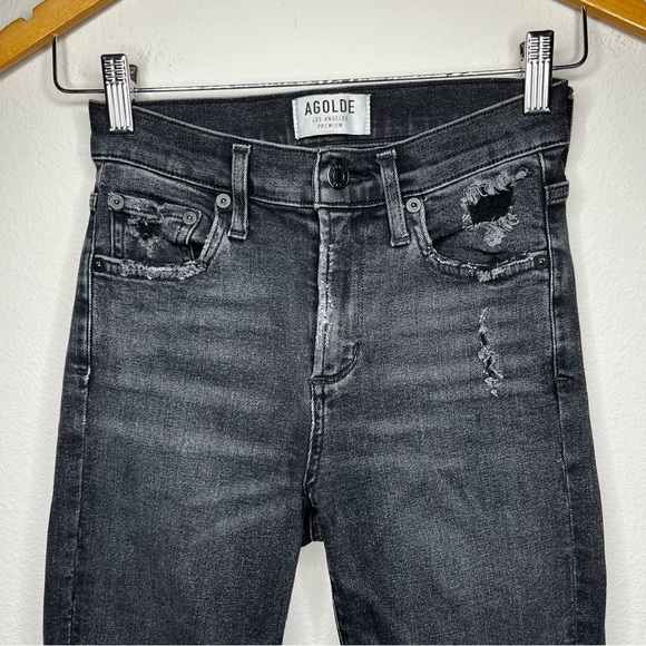 AGOLDE Sophie High Rise Crop in Temple Black Distressed Size 24 - Picture 6 of 12